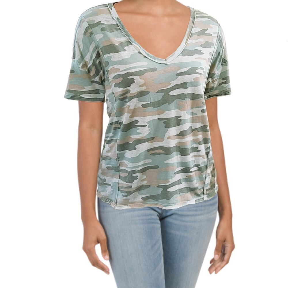 New Lucky Brand Camo Print Soft Cotton Top Relaxed Fit T-Shirt